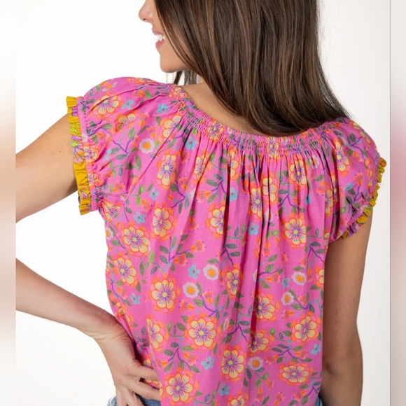 NATURAL LIFE Size L NWT Camille Cotton Swing Top-Pink Painted Vines - Picture 2 of 2